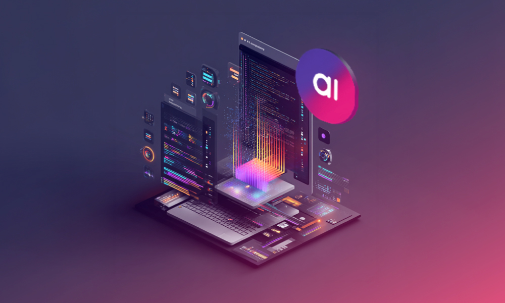 Tech graphic with amazee.ai logo